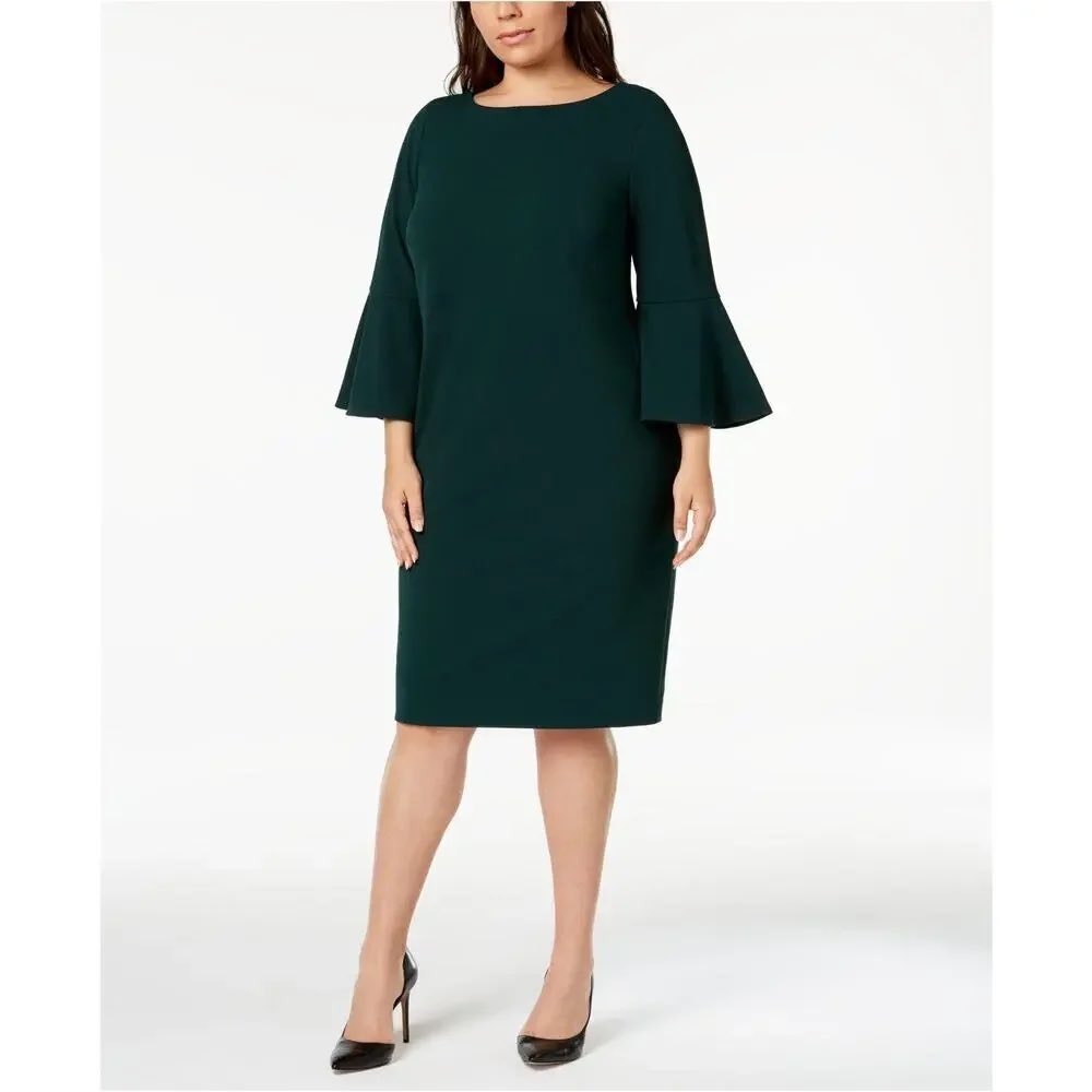 Calvin Klein Forest Green Bell Sleeve Sheath Dress CD9C133E Size 6 NWT